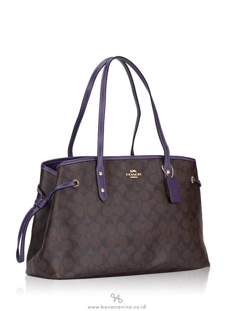 COACH 57842 Signature Drawstring Carryall Brown Dark Purple