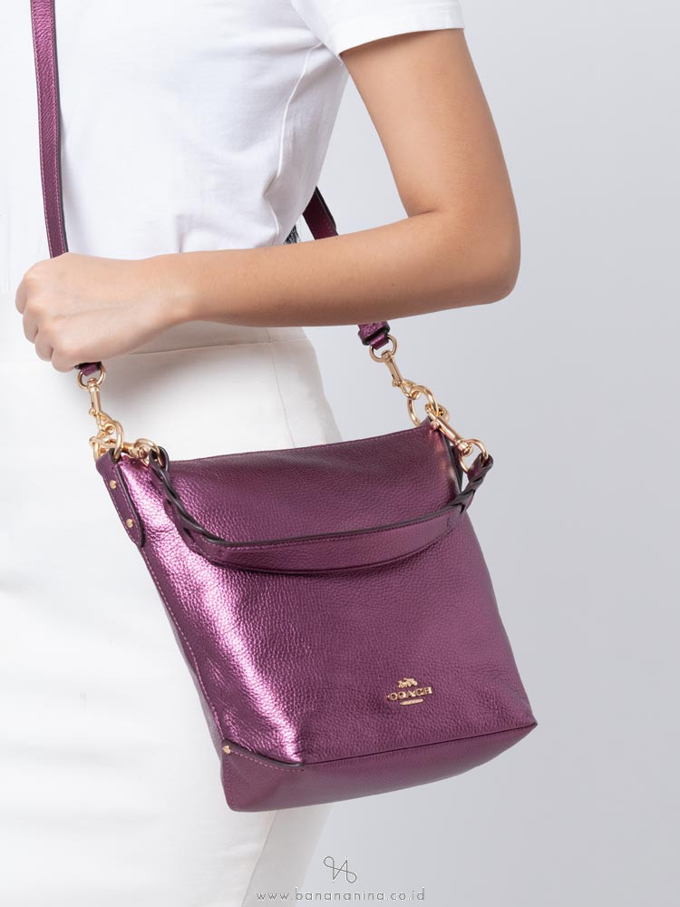 COACH 87691 Leather Mini Abby Duffle Satchel Metallic Berry