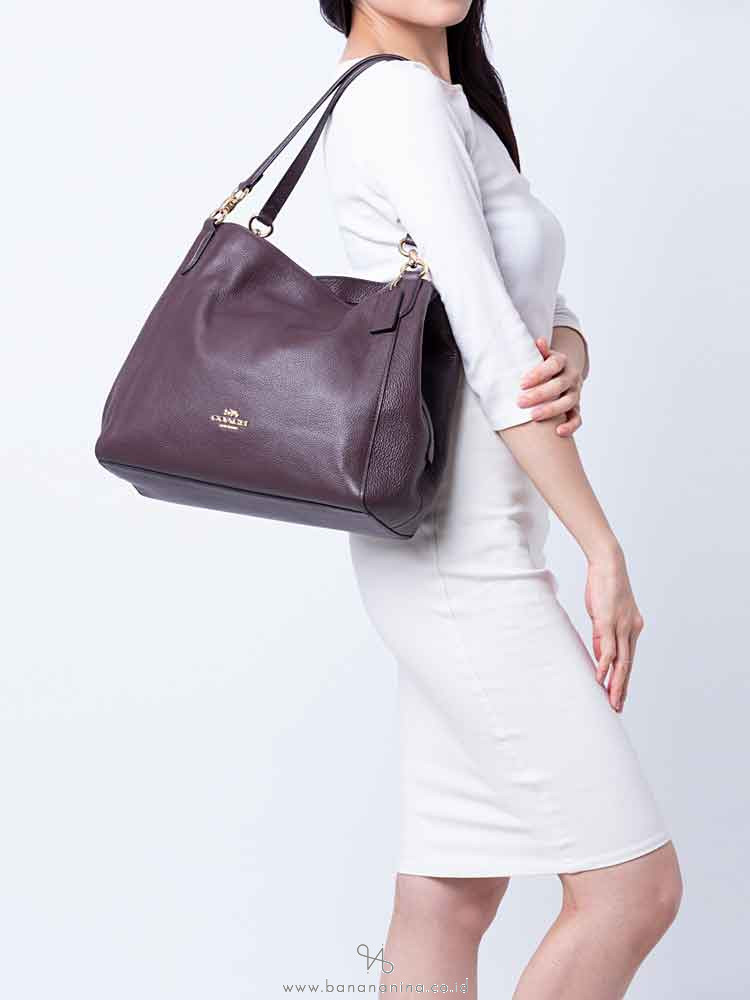 COACH 80268 Pebble Leather Hallie Shoulder Bag Oxblood