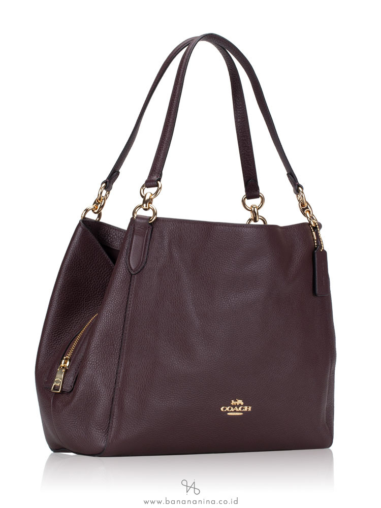 COACH 80268 Pebble Leather Hallie Shoulder Bag Oxblood