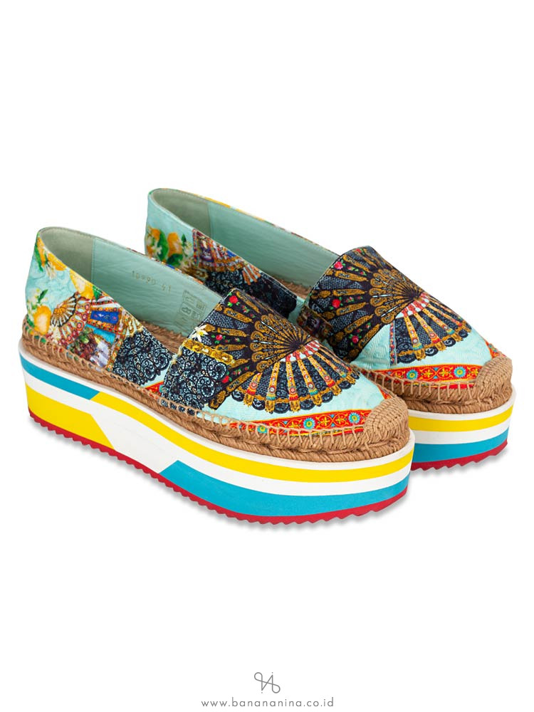 DOLCE & GABBANA Floral Print Fabric Platform Espadrilles Multicolor Sz 41