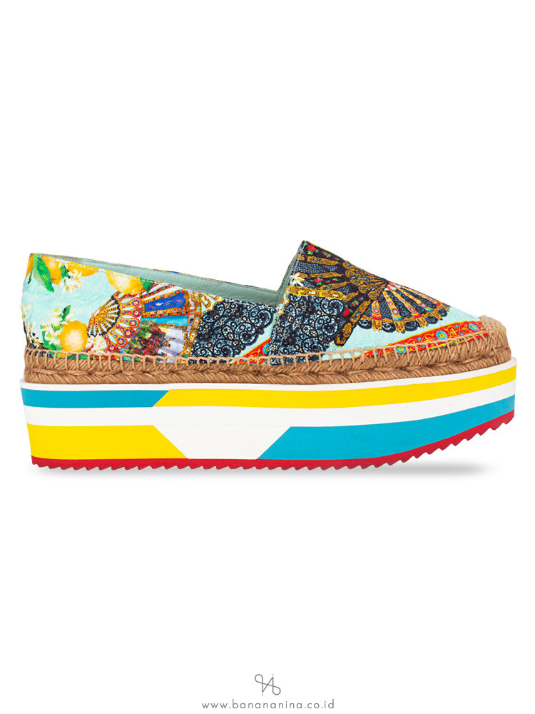 DOLCE & GABBANA Floral Print Fabric Platform Espadrilles Multicolor Sz 41