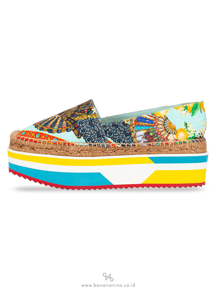 DOLCE & GABBANA Floral Print Fabric Platform Espadrilles Multicolor Sz 41