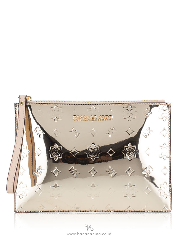 MICHAEL KORS Jet Set Travel XL Zip Clutch Wristlet Pale Gold