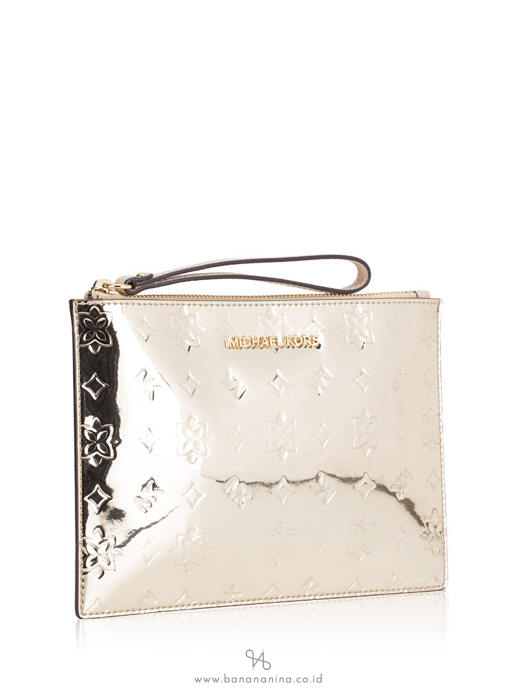 MICHAEL KORS Jet Set Travel XL Zip Clutch Wristlet Pale Gold