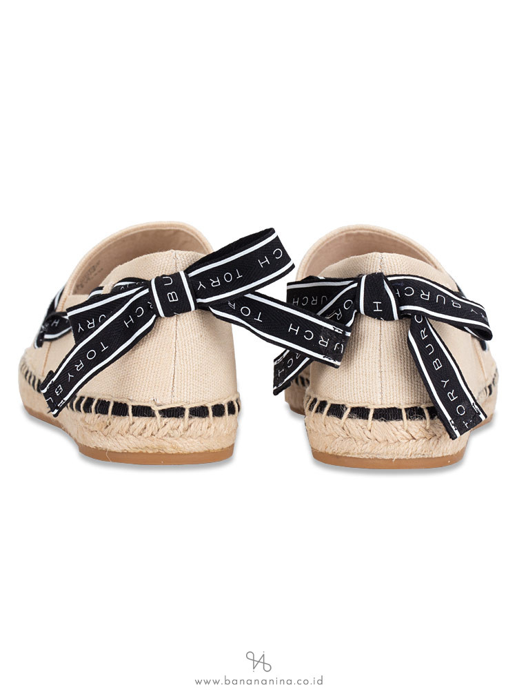 TORY BURCH Logo Crossgrain Canvas Espadrille Herringbone Cream Sz 8
