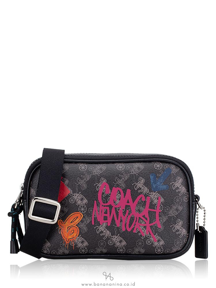 COACH 84640 Horse And Carriage Print Crossbody Black Grey Multi