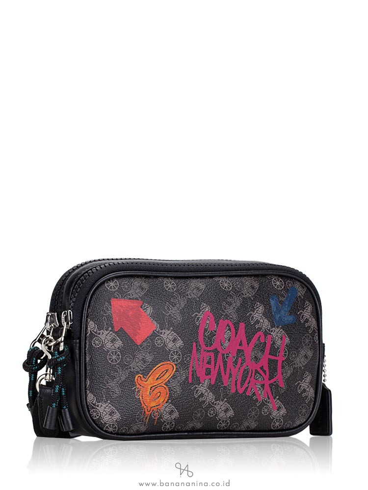 COACH 84640 Horse And Carriage Print Crossbody Black Grey Multi