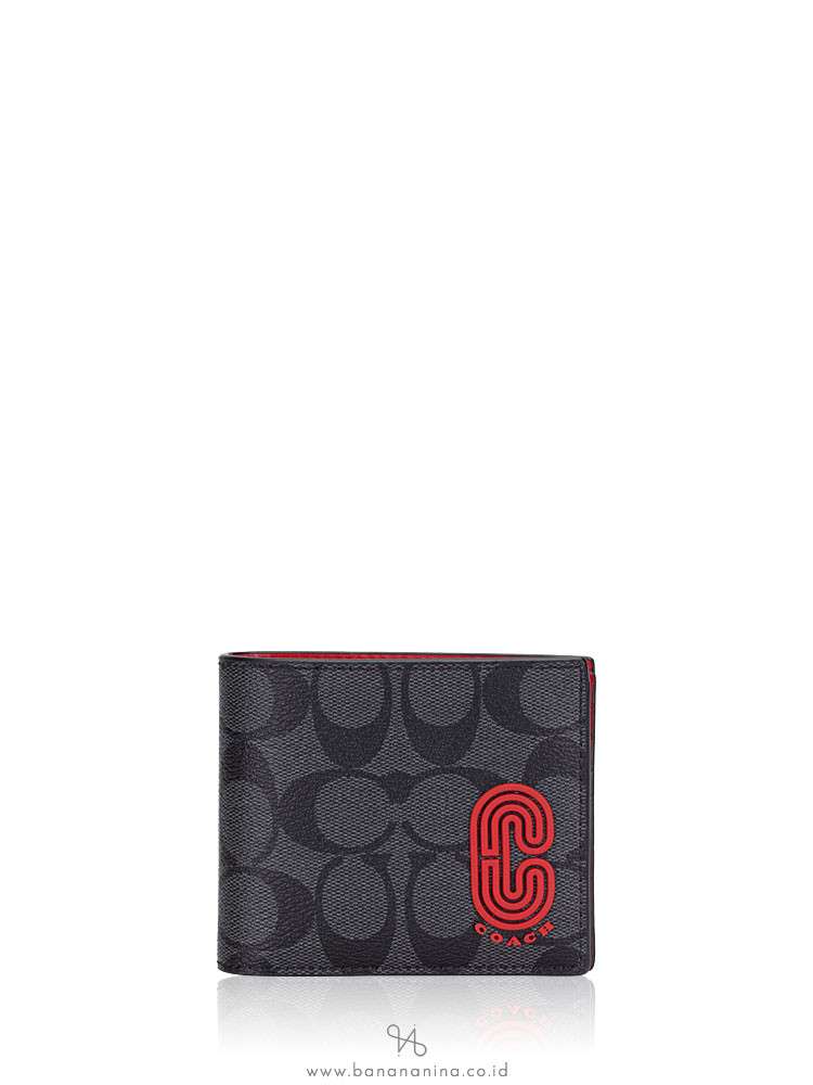 COACH Men 91626 Signature 3 In 1 Colorblock Wallet Sport Red Charcoal