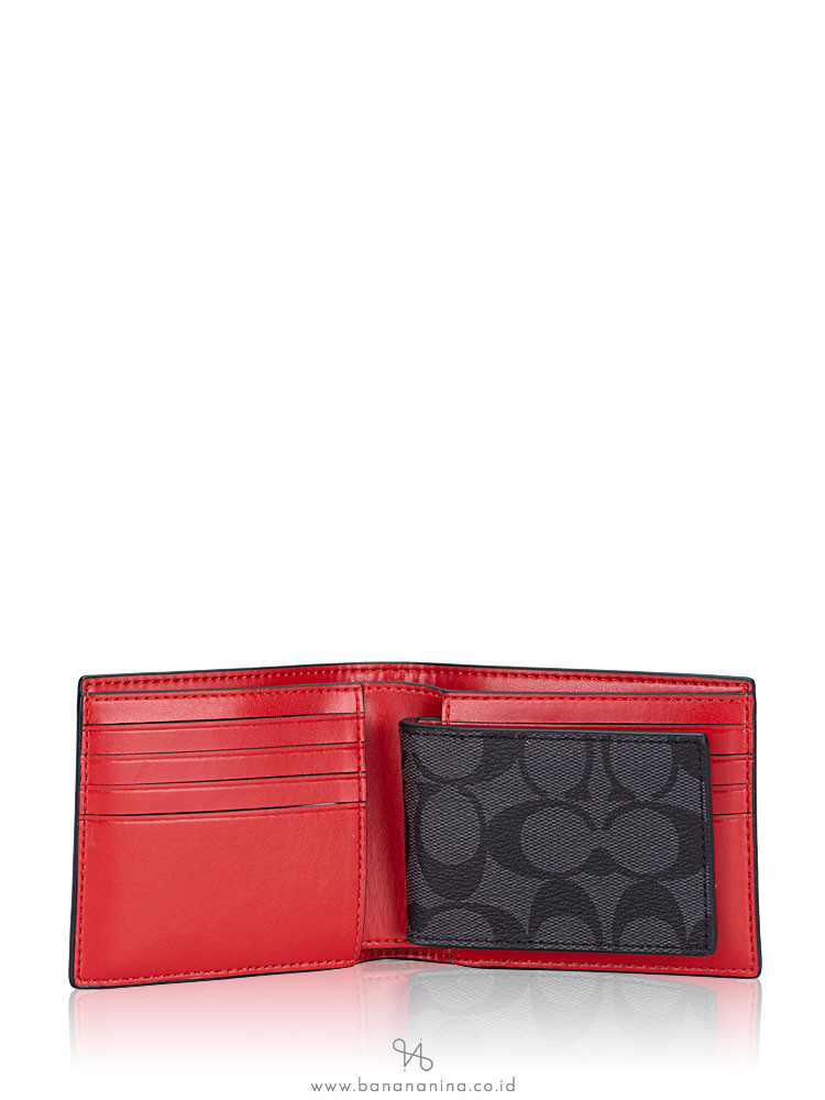 Coach Men 91626 Signature 3 In 1 Colorblock Wallet Sport Red Charcoal