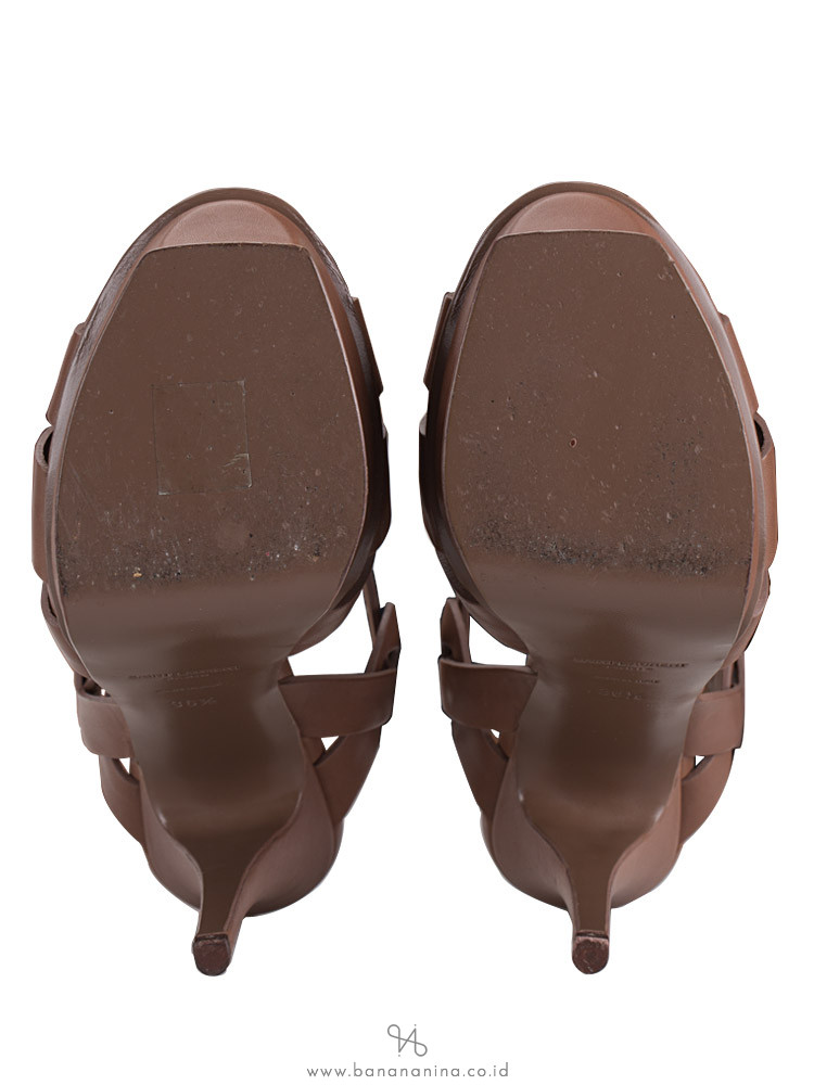 SAINT LAURENT Tribute Leather Pumps Brown Sz 36.5