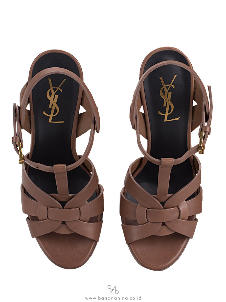 SAINT LAURENT Tribute Leather Pumps Brown Sz 36.5