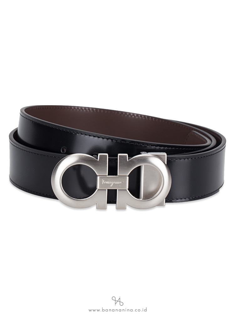 SALVATORE FERRAGAMO Men Double Gancini Reversible Belt Black Brown Sz 110