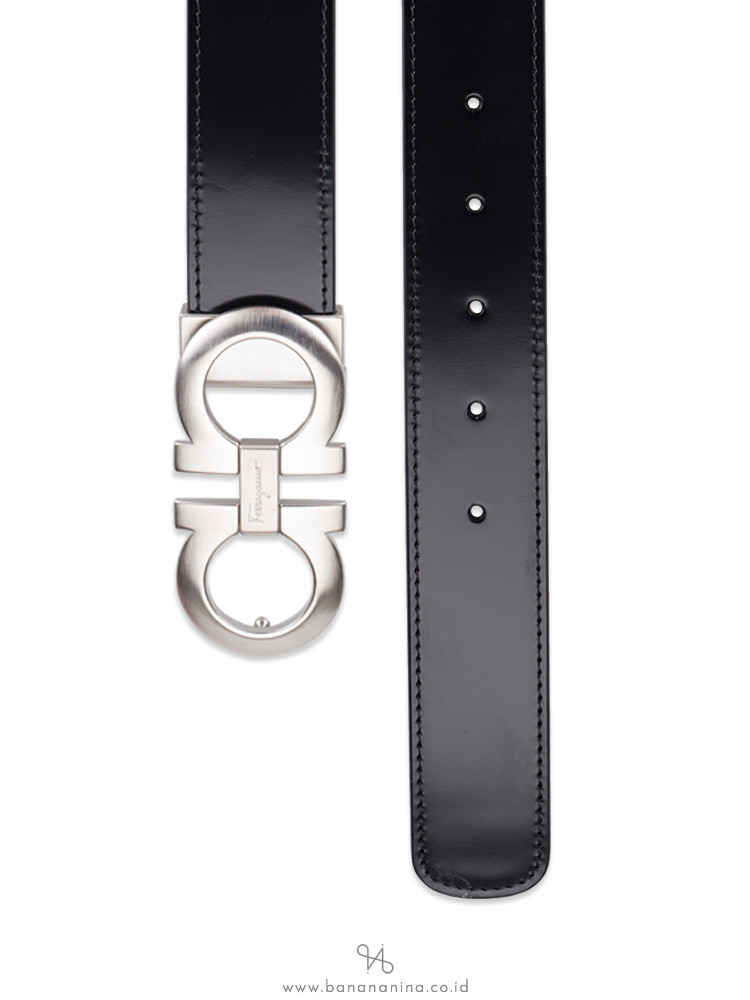 SALVATORE FERRAGAMO Men Double Gancini Reversible Belt Black Brown Sz 110