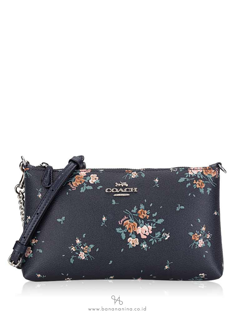 COACH 91758 Rose Bouquet Print Top Zip Crossbody Midnight Multi