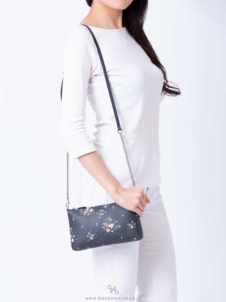 COACH 91758 Rose Bouquet Print Top Zip Crossbody Midnight Multi
