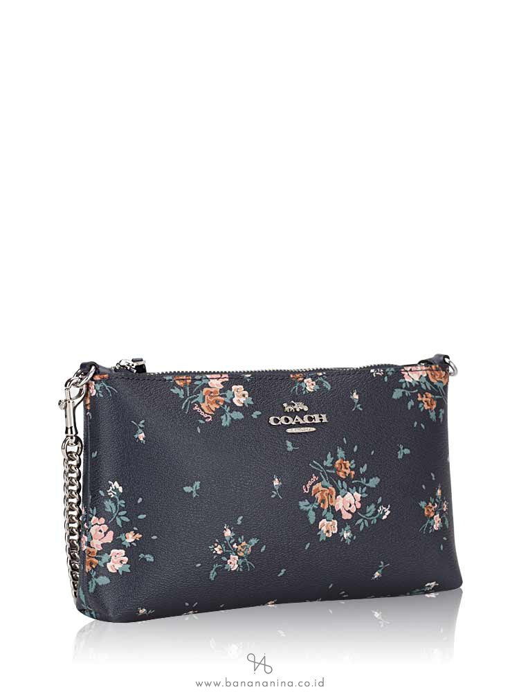 COACH 91758 Rose Bouquet Print Top Zip Crossbody Midnight Multi