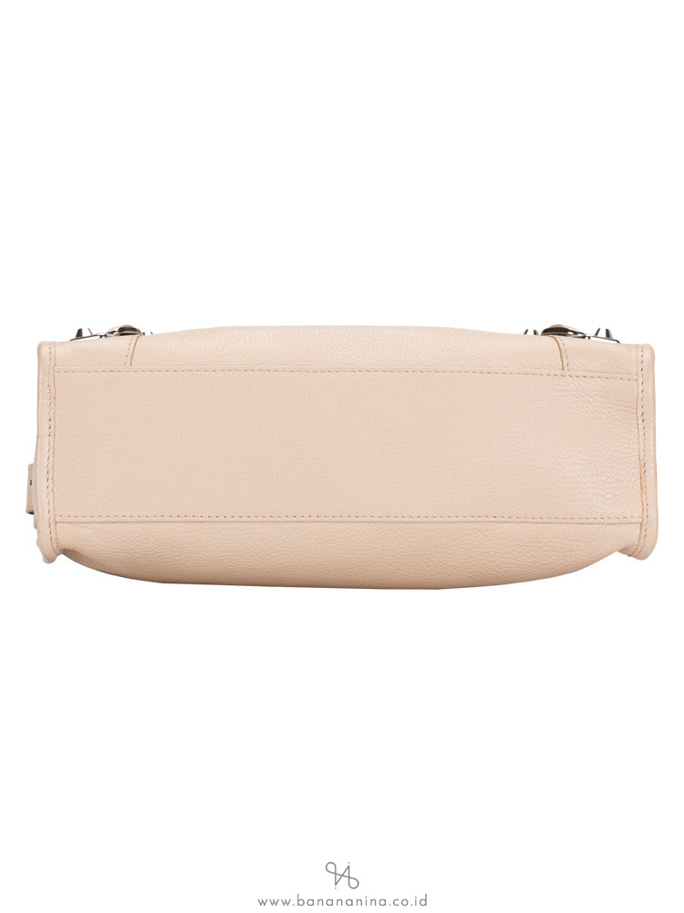 BALENCIAGA Silver Metallic Edge Small City Tapioca Beige
