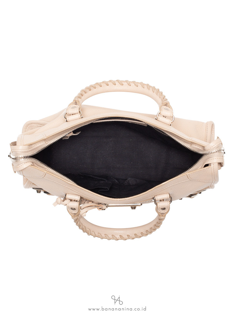 BALENCIAGA Silver Metallic Edge Small City Tapioca Beige