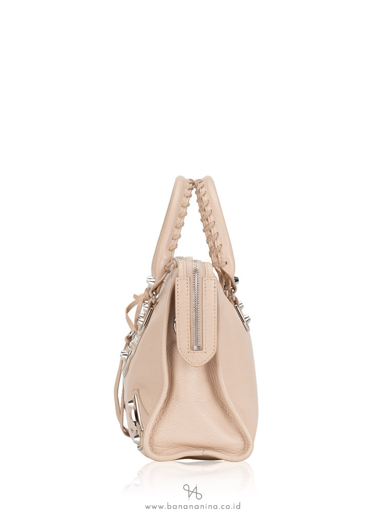 BALENCIAGA Silver Metallic Edge Small City Tapioca Beige