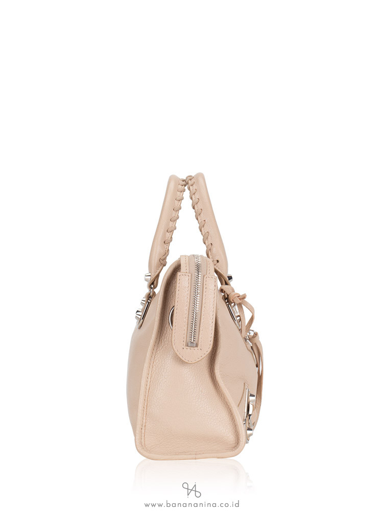BALENCIAGA Silver Metallic Edge Small City Tapioca Beige