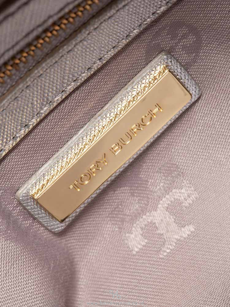 TORY BURCH Robinson Metallic Mini Double Zip Tote Bag Silver