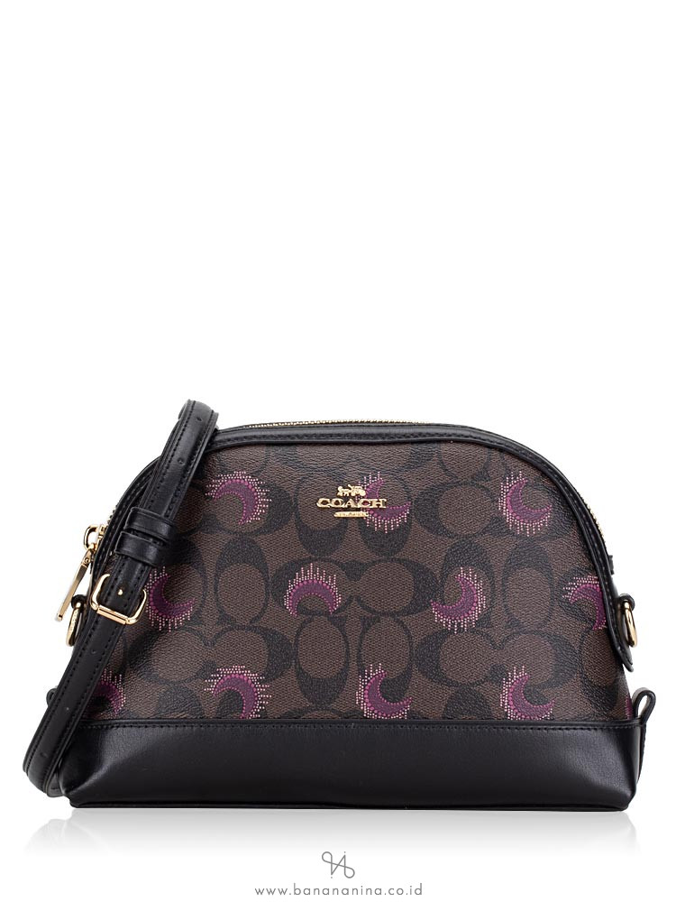 COACH 88032 Signature Print Mini Dome Crossbody Brown Purple