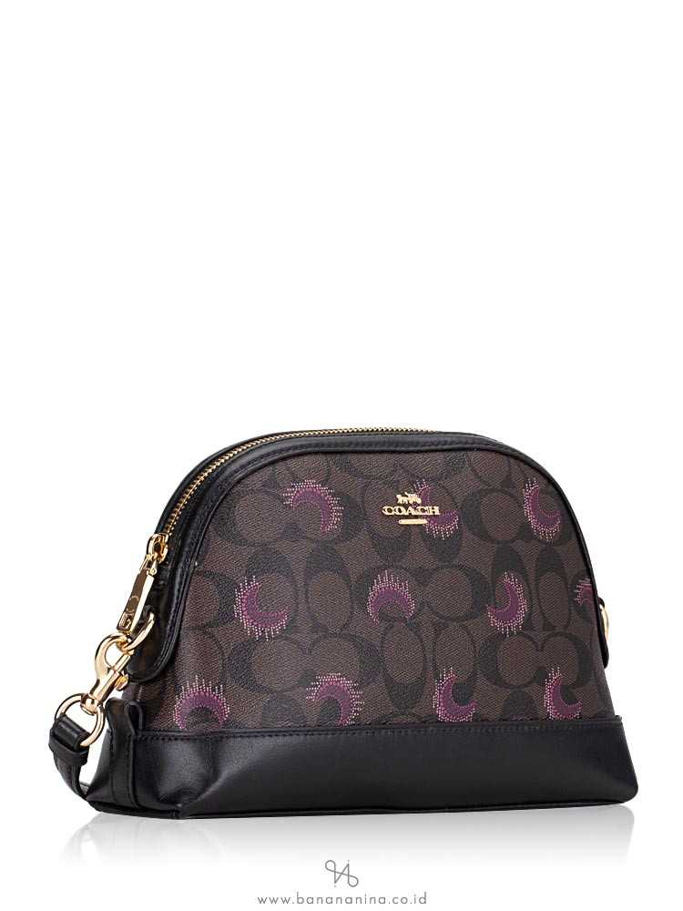 COACH 88032 Signature Print Mini Dome Crossbody Brown Purple