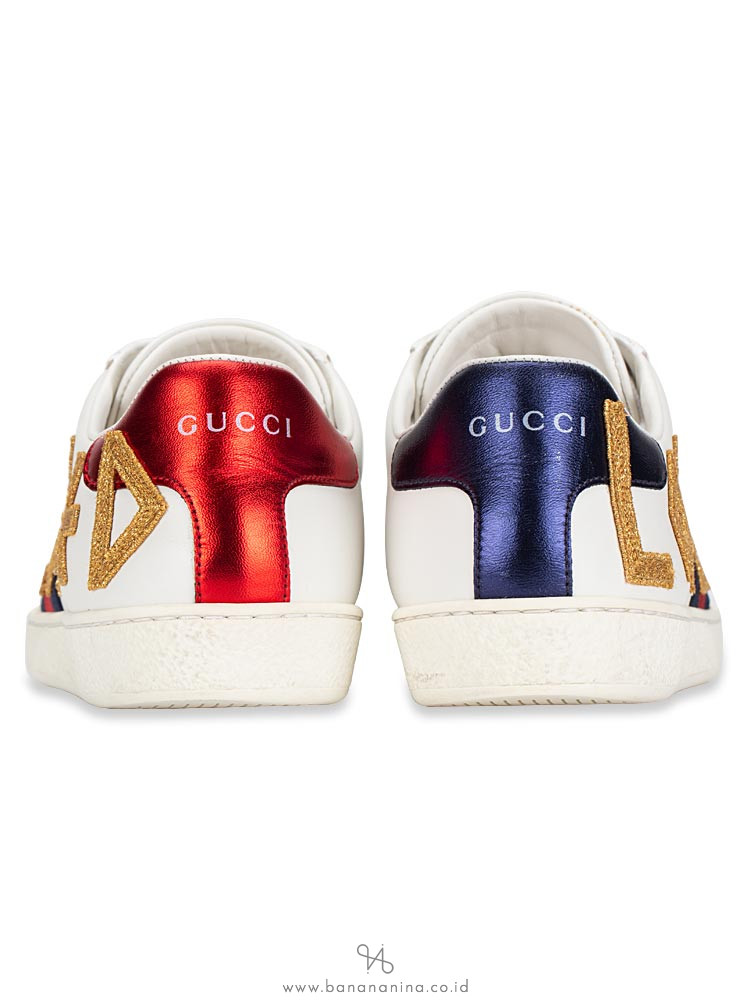 GUCCI Loved Embroidered Ace Sneakers White Sz 37.5
