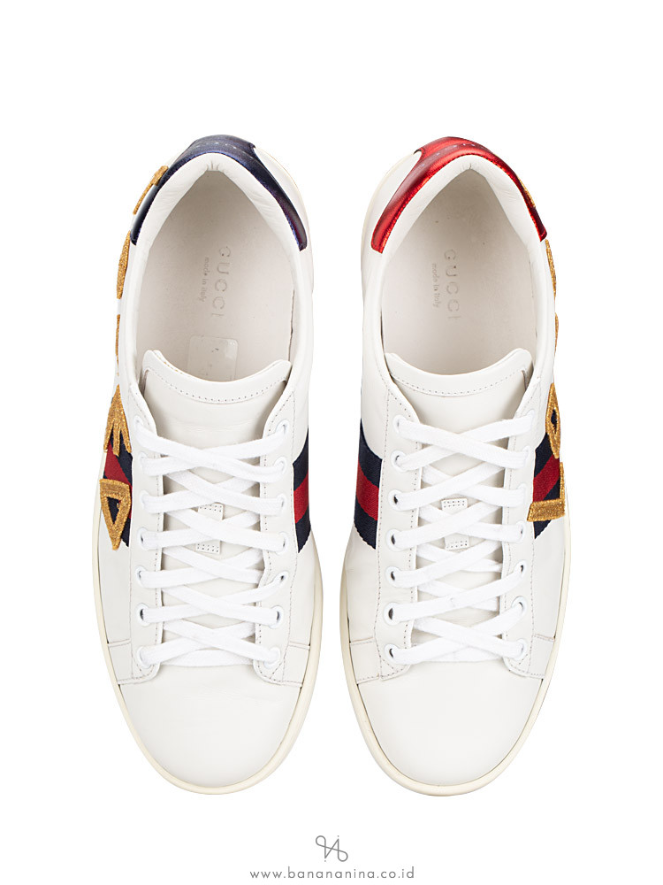 GUCCI Loved Embroidered Ace Sneakers White Sz 37.5