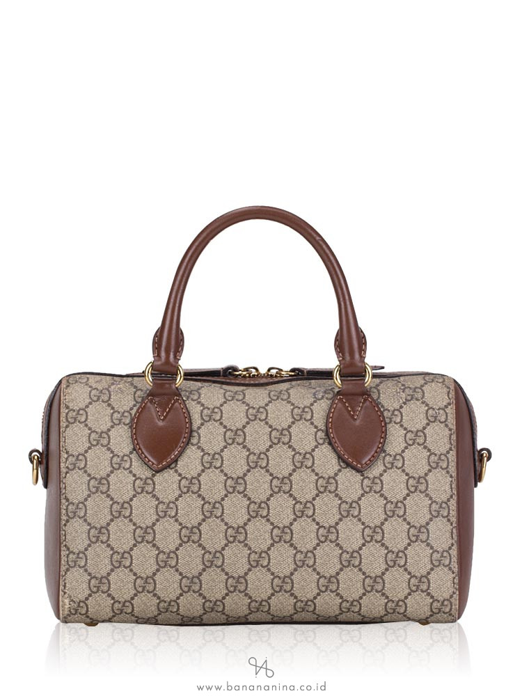 GUCCI GG Supreme Small Boston Bag Beige Brown