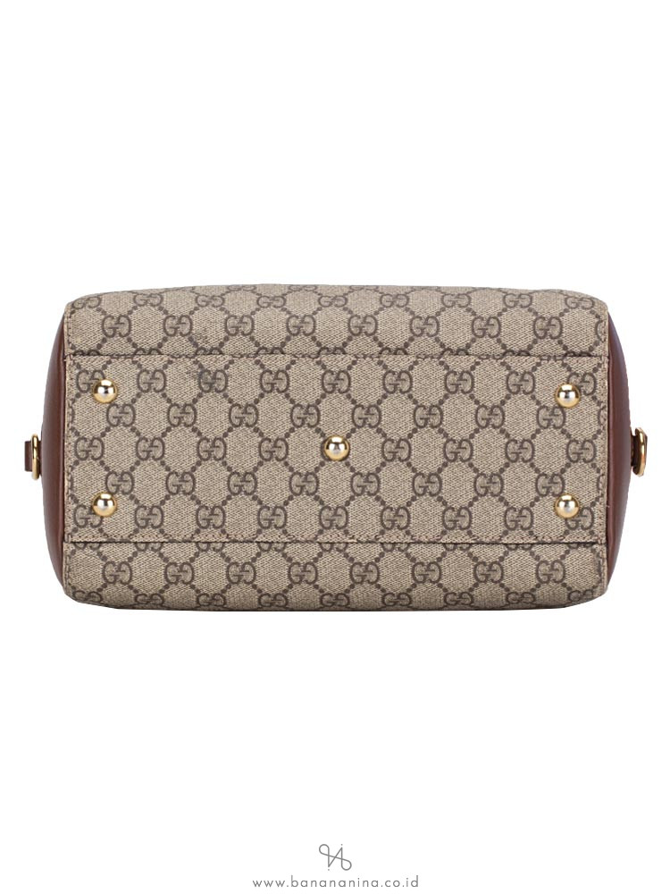GUCCI GG Supreme Small Boston Bag Beige Brown