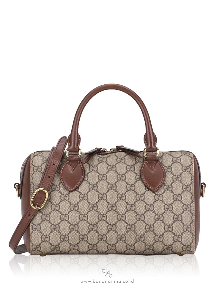 GUCCI GG Supreme Small Boston Bag Beige Brown