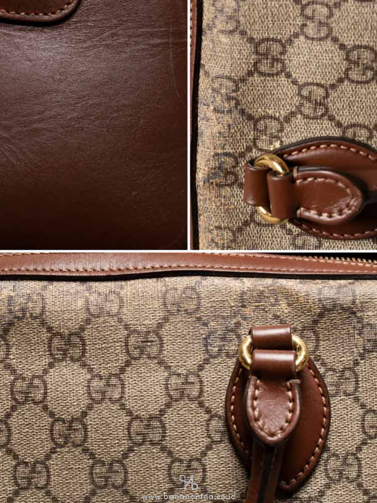 GUCCI GG Supreme Small Boston Bag Beige Brown