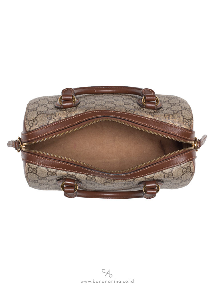 GUCCI GG Supreme Small Boston Bag Beige Brown