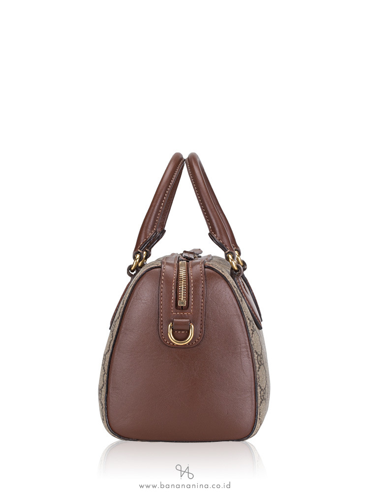 GUCCI GG Supreme Small Boston Bag Beige Brown