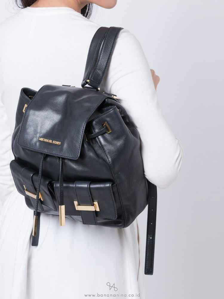 MICHAEL KORS Marly Drawstring Leather Backpack Black