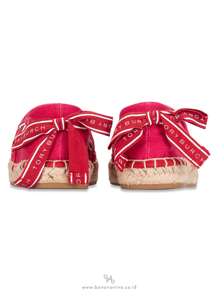 TORY BURCH Logo Crossgrain Canvas Espadrille Herringbone Bright Azalea Sz 5.5