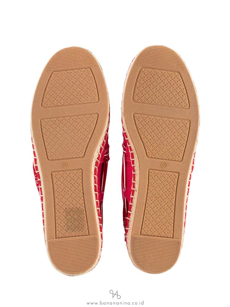 TORY BURCH Logo Crossgrain Canvas Espadrille Herringbone Bright Azalea Sz 5.5