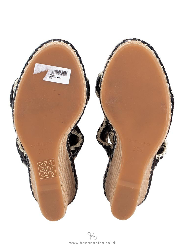 TORY BURCH Lilah Espadrille Wedge Black Natural Sz 37.5
