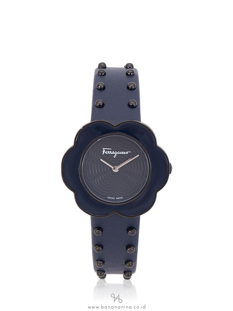 SALVATORE FERRAGAMO SFCR00318 Fiore Leather Watch Blue Black