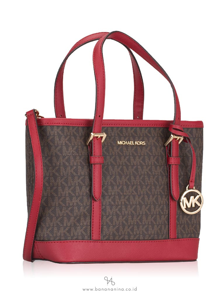 MICHAEL KORS Jet Set Travel Signature XS Top Zip Convertible Tote Scarlet