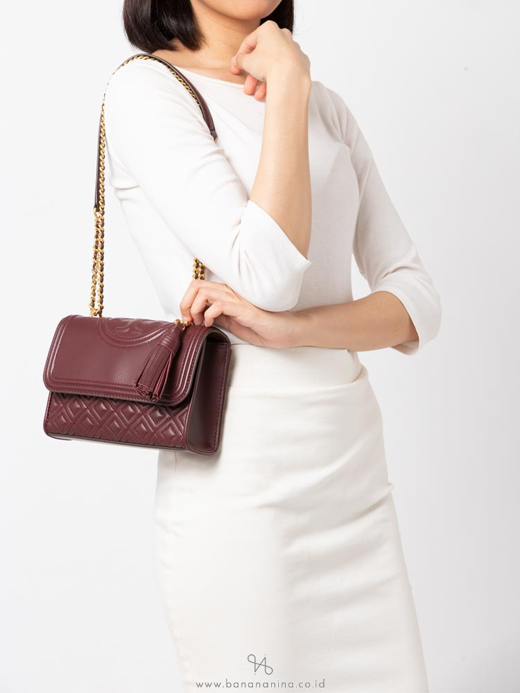 TORY BURCH Fleming Small Convertible Shoulder Bag Claret