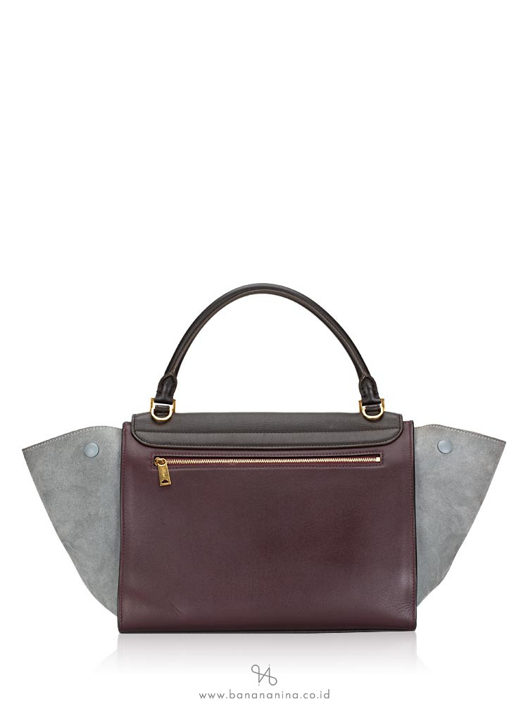 CELINE Calfskin and Suede Medium Tri-Color Trapeze Grey