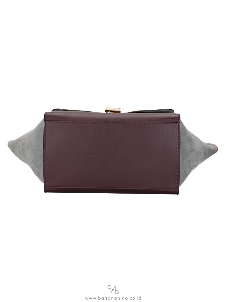 CELINE Calfskin and Suede Medium Tri-Color Trapeze Grey