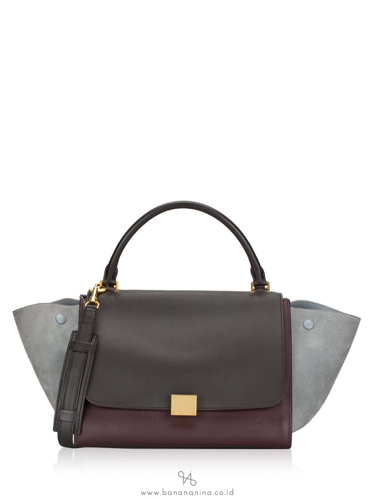 CELINE Calfskin and Suede Medium Tri-Color Trapeze Grey