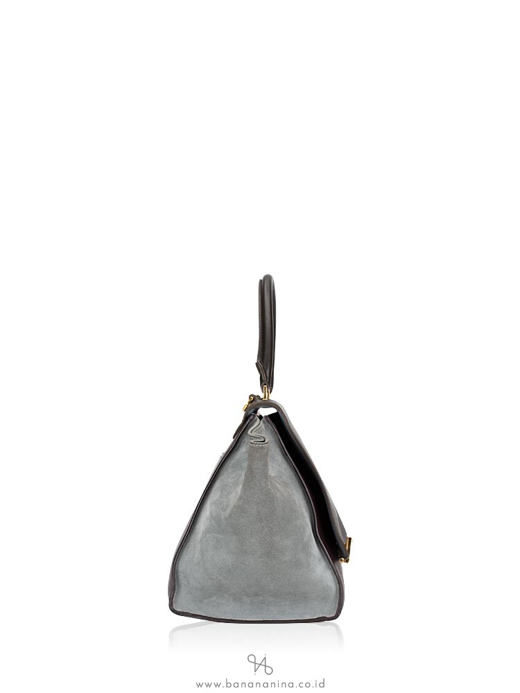CELINE Calfskin and Suede Medium Tri-Color Trapeze Grey