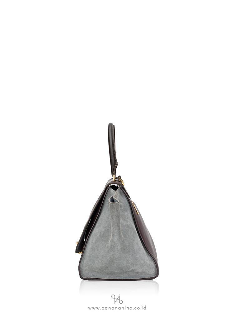 CELINE Calfskin and Suede Medium Tri-Color Trapeze Grey