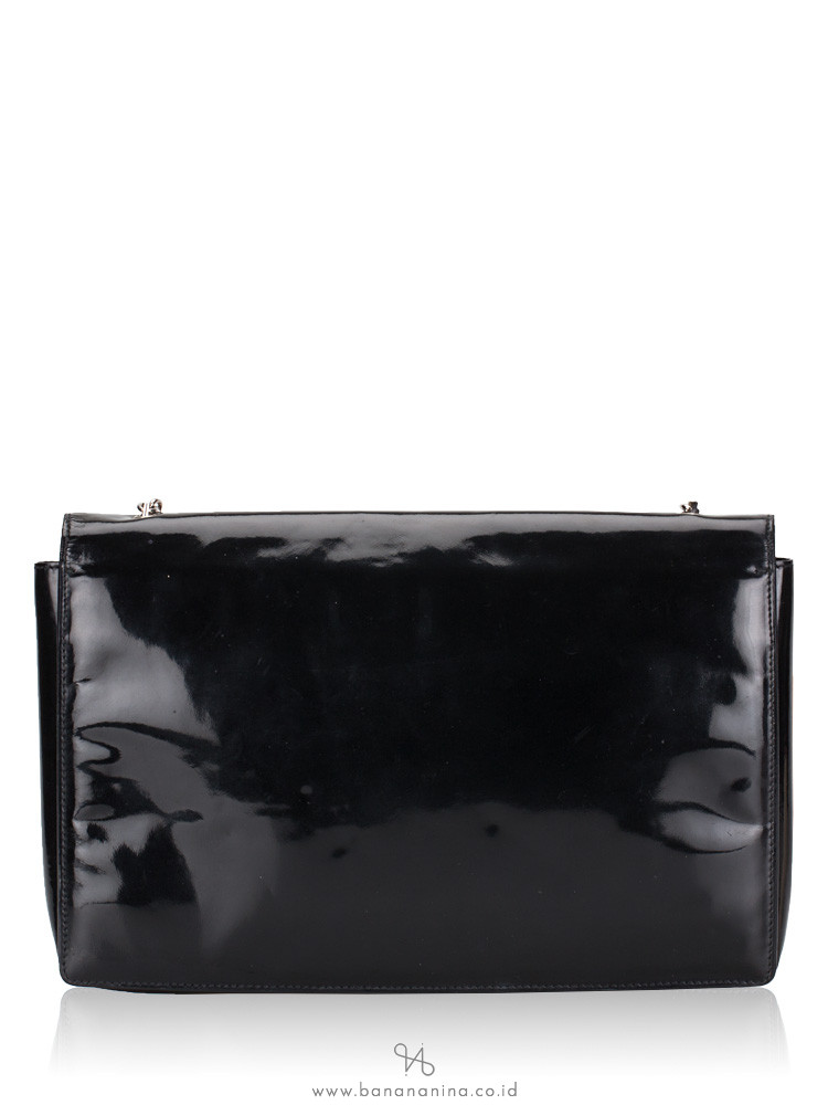 SALVATORE FERRAGAMO Miss Vara Bow Patent Large Crossbody Bag Black