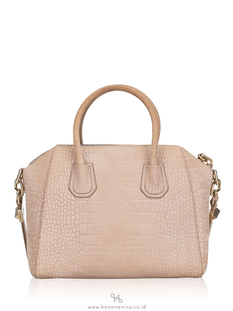 GIVENCHY Suede Croc Stamped Small Antigona Beige